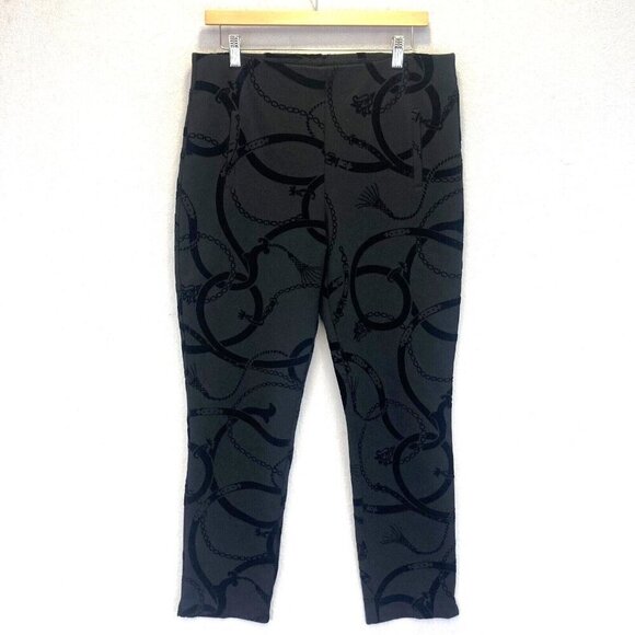 Chico’s Velvet Flocked Equestrian Ankle Pants Chicos 1.5 Womens 10 Pull On Black - Picture 1 of 15